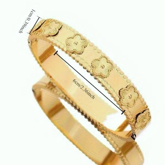 NEW Stainless Steel 18k over stainless Golden Floral Hinged Clamper Bracelet - Picture 2 of 2